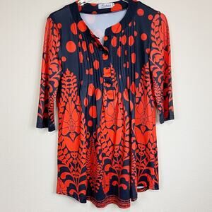Fashion | Pintuck Printed Blouse Button Front Sz S